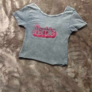 Zara Barbie T-Shirt Girls Size 5 Gray Short Sleeve with Pink Logo